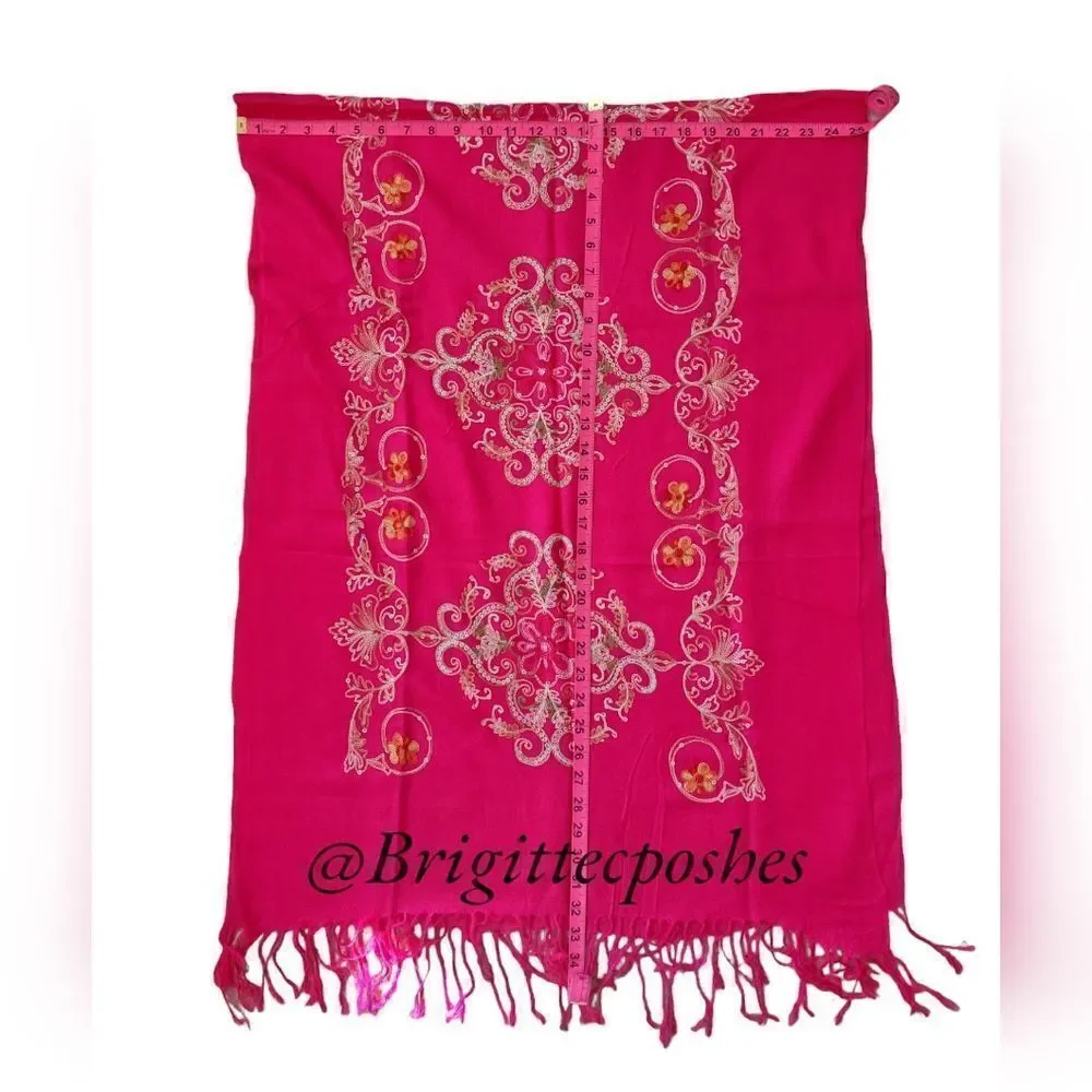 HANDMADE Embroidered Sequined Designed Pink Shawl